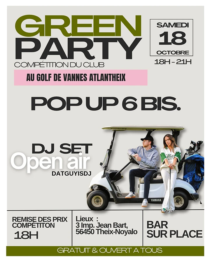 Événement 6 Bis au Golf de Vannes : Sunset, style & apéro sur le Green